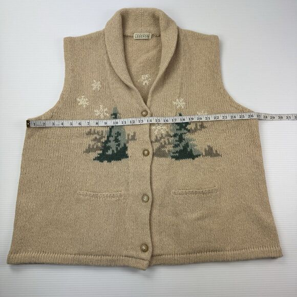 Vintage Eddie Bauer Legends Wool Blend Vest 3X Tan Ice Skating Scene - Picture 4 of 5